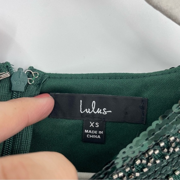Lulus Spread Your Shine Emerald Green Sequin Embroidered Bodycon Dress Sz XS - Picture 4 of 11